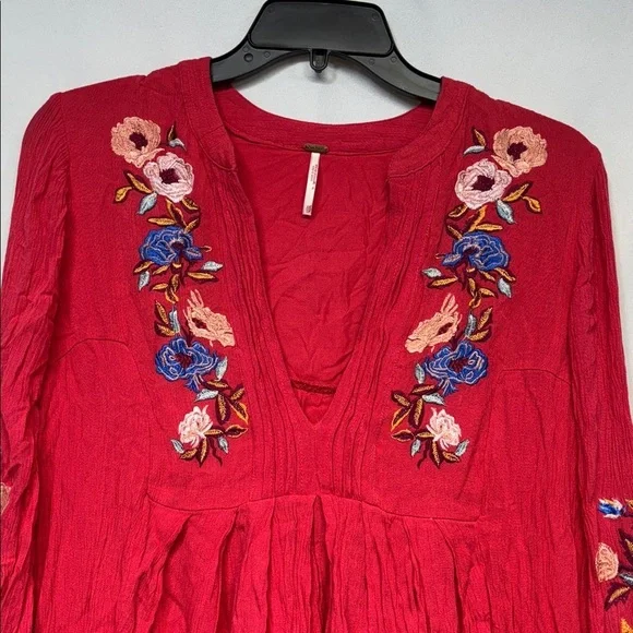 FREE PEOPLE Mia Embroidered Gauze Dress Floral Pocket White V Neck dress - Picture 3 of 10